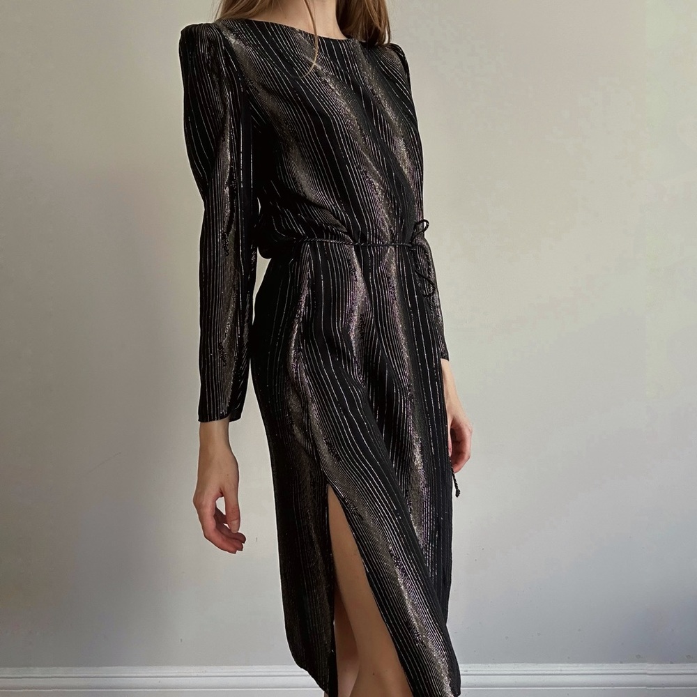 Vintage 1980s Nancy Bracoloni for Shangri La black/gold metallic dress